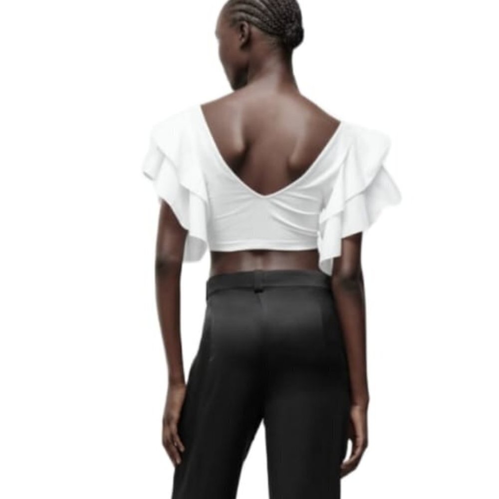 NEW ZARA RUFFLED CROP TOP WHITE | 4174/634 - Picture 4 of 6
